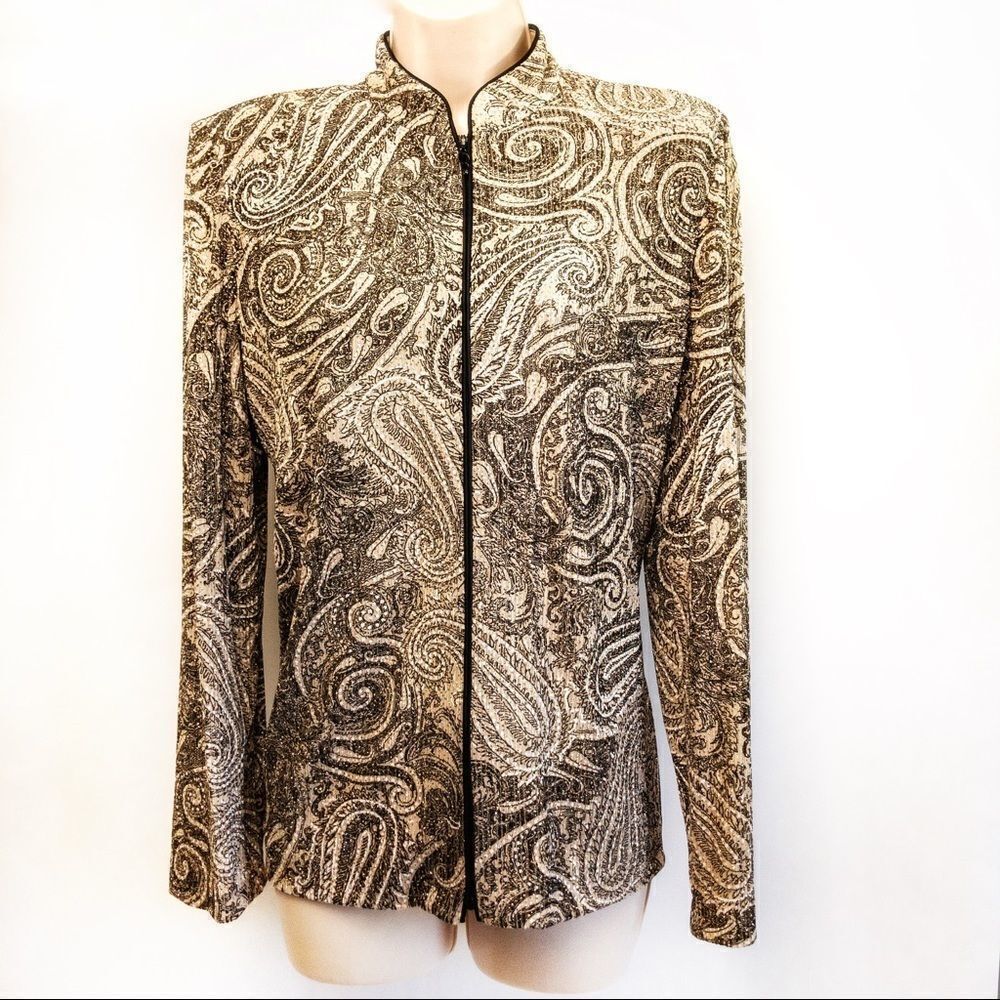 Vintage Sparkling Paisley Mandarin Jacket Sz M